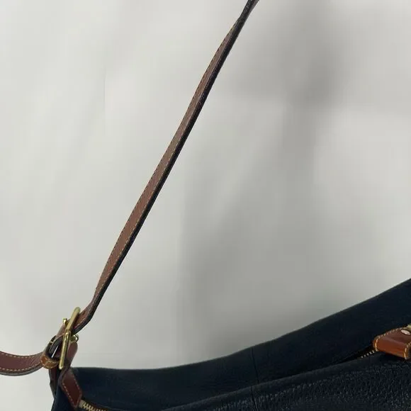 Dooney And Bourke Hobo Bag Pebbled Leather Black And Tan Shoulder Bag - Picture 15 of 16